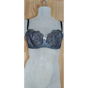 Victorias Secret Black Lace & Lavendar Very Sexy Unlined Demi Lace Bra 36D